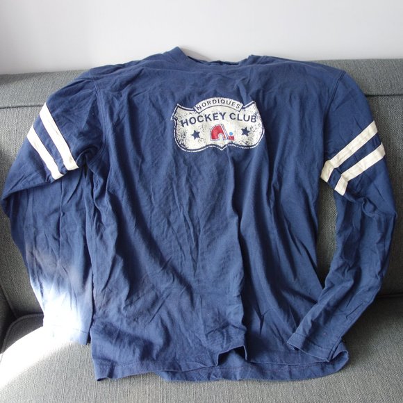 Roger Edwards Sport Quebec Nordiques Hockey Club Felt Embossed Long Sleeve Shirt - Picture 1 of 5